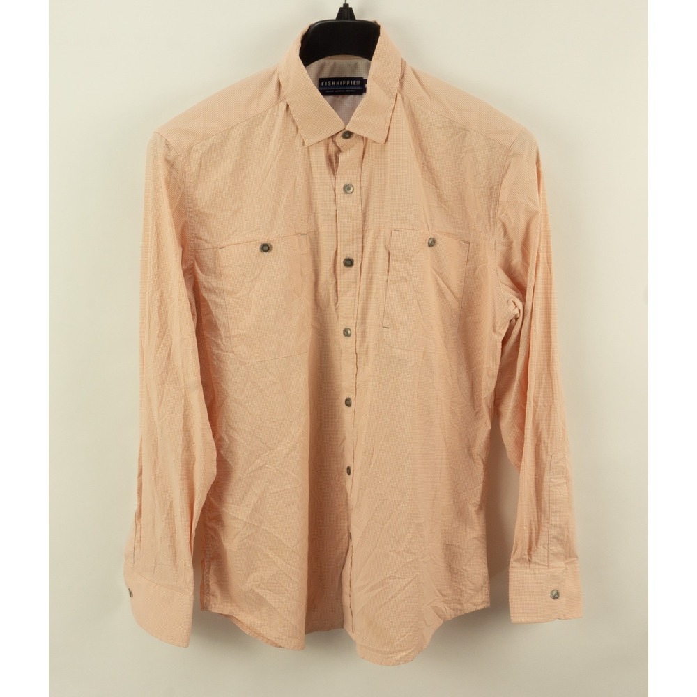 Fish Hippie Migration Collection Mens Medium Orange Check Vented Fishing Shirt